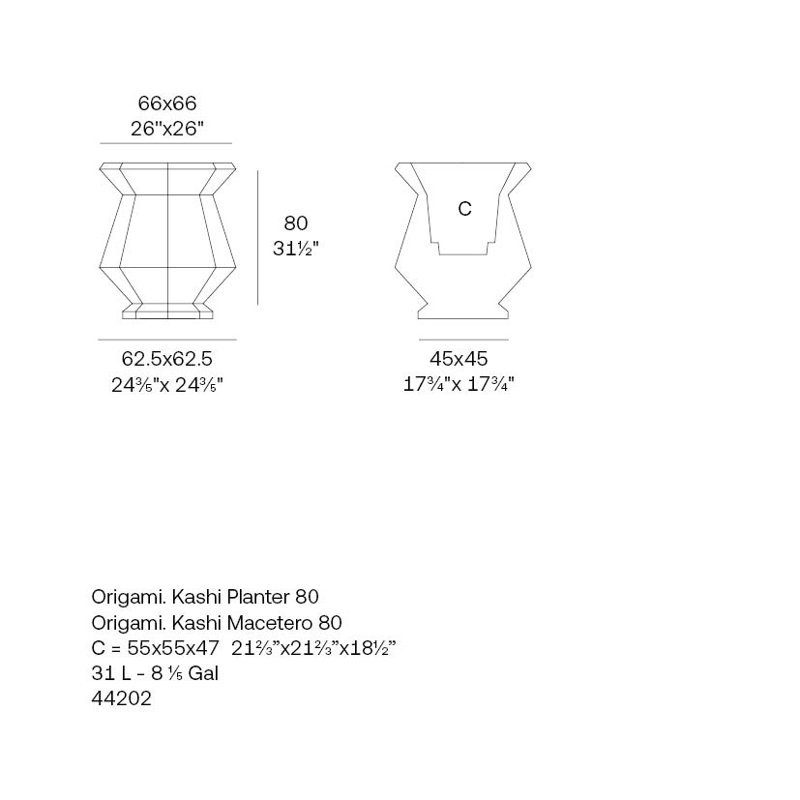 Origami - Kashi Planter, Gray, 31.5" H x 24.25" W x 24.25" D