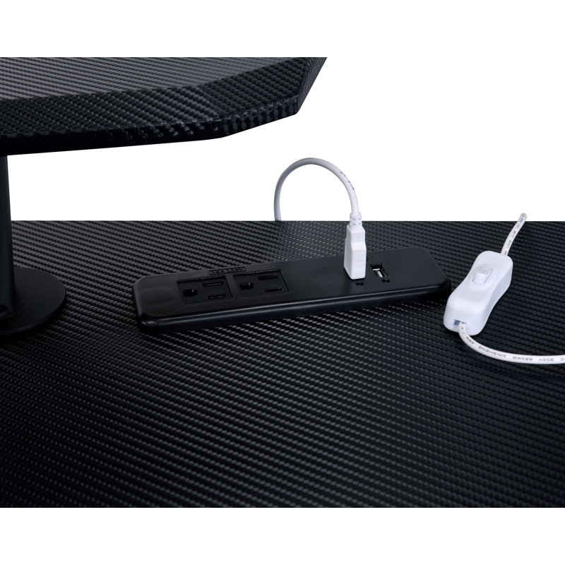 Ahad Writing Desk with Power Outlet, Black/Black