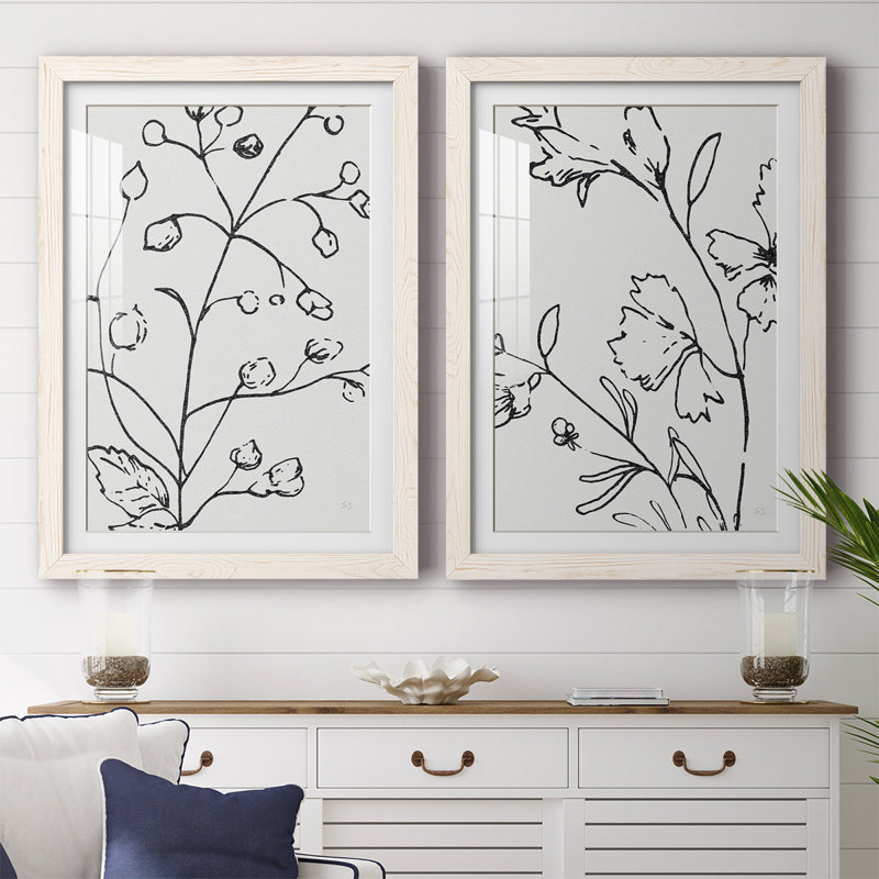 Croquis botanique I - reproduction encadrée de qualité supérieure - prêt à être accroché, Blanc