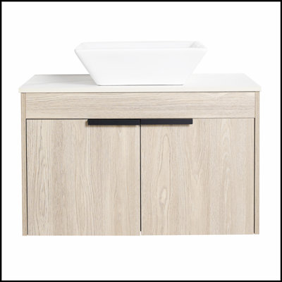 Meuble-lavabo mural de conception moderne avec lavabo en céramique, rangement spacieux et esthétique épurée pour les espaces compacts