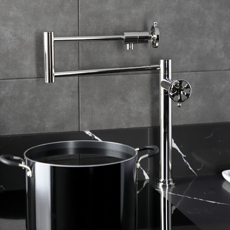 Kingston Brass Belknap Two-Handle 1-Hole Deck Mount Pot Filler Faucet, Polished Nickel