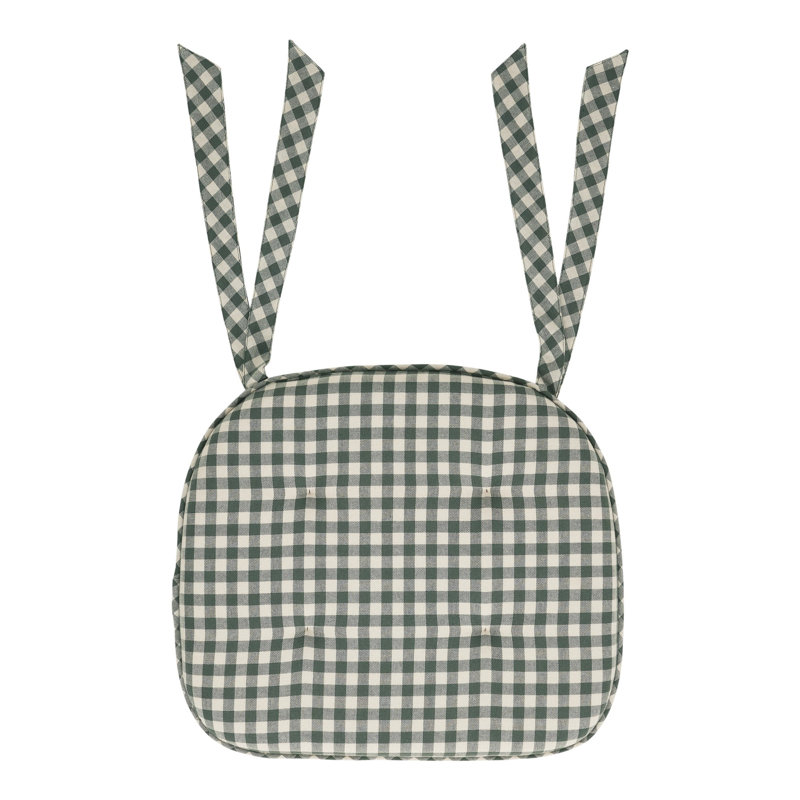 Coussin de siège en coton vichy vert profond 15,5 x 17 po , Vert / brun clair à carreaux