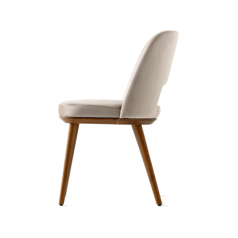 Foyer Upholstered Open-Back Chair with Wooden Base, Walnut, Sand