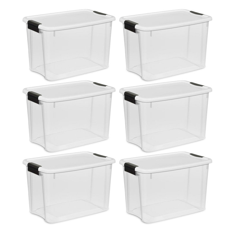 Bac de rangement empilable en plastique transparent de 30 pte et 18 pte avec couvercle Sterilite