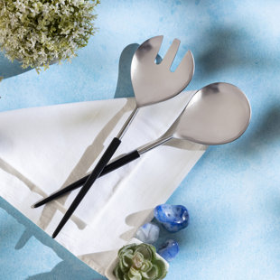 Set Of 2  Stainless Steel & Resin Handle Salad Set