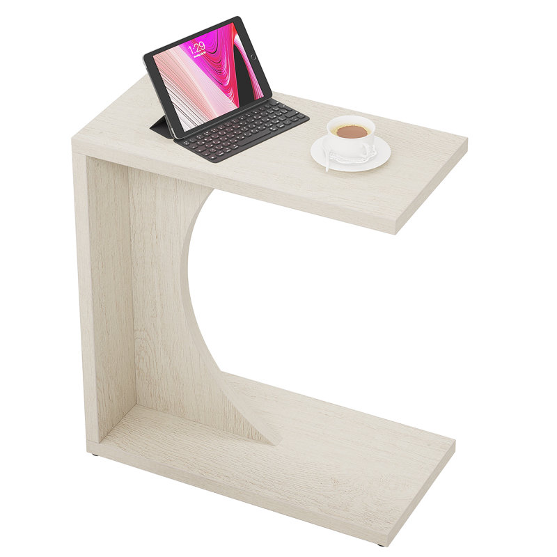 Table de bout Heleana en forme de C pour canapé, canapé, table d'appoint, salon, Beige