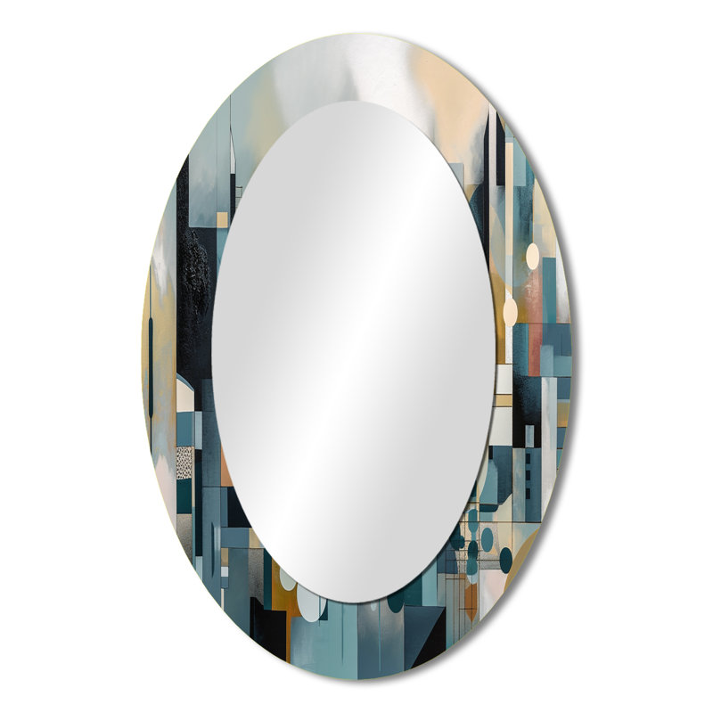 Transcendent Reality III - Miroir mural ovale moderne bleu, 36 po x 24 po