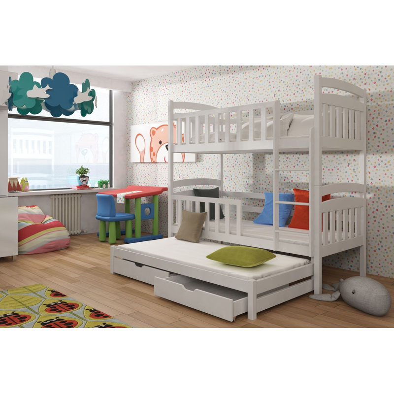 Angelos 90 X 190cm Bunk Bed with Storage Included with Trundle Included, White