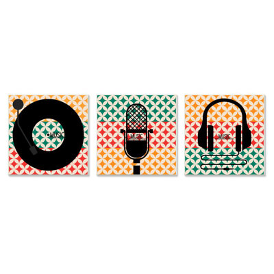 " Iconic Music Symbols With Colourful Geometric Pattern " by Enrique Rodriquez 3 - Pieces