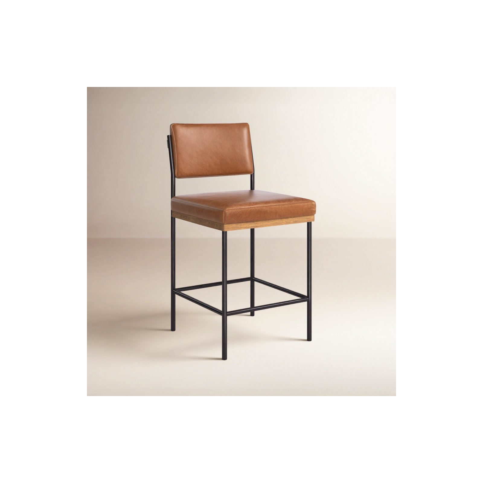 Popovich Stool, Sonoma Chestnut/Genuine Leather, Counter Stool (26.42" Seat Height)