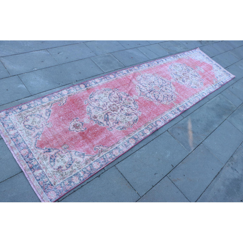 Tapis de couloir turc rose antique pour couloirs - Style rétro anatolien doux et lavable