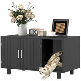 Cat Litter Box Enclosure Cat House End Table with Scratcher, Black