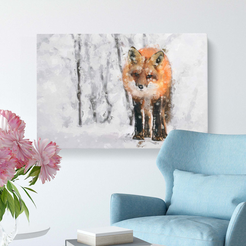 Red Fox In A Winter Forest In Abstract - Wrapped Canvas Painting, 40cm H x 60cm W x 3cm D