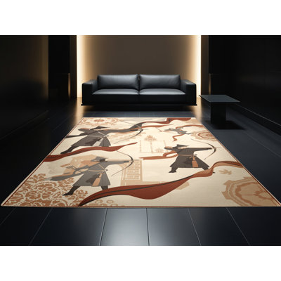 Tapis oriental classique beige en lin délavé à la machine Bracondale