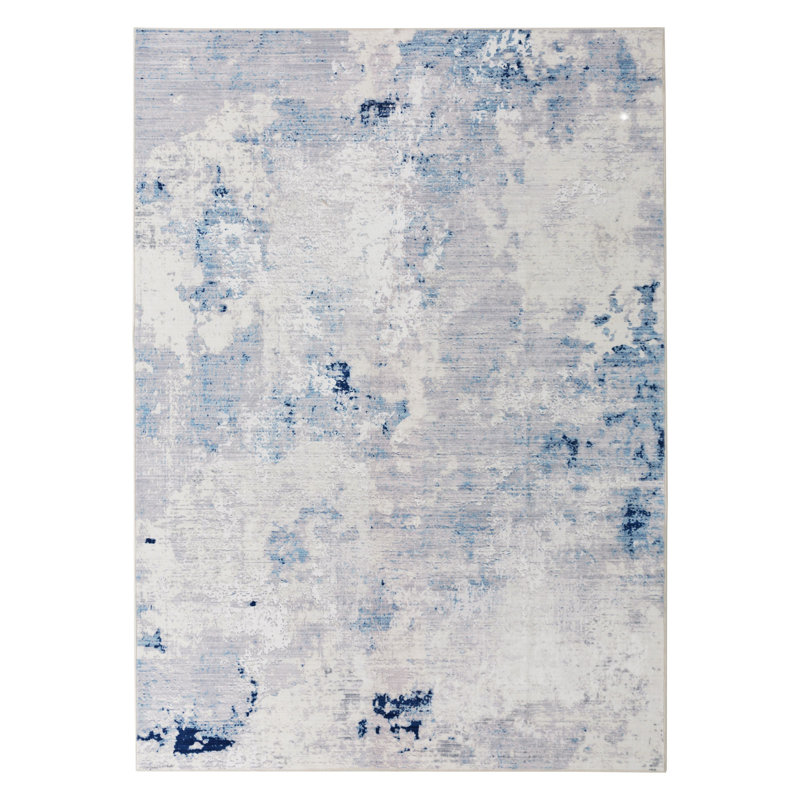 Mahurin Machine Washable Soft Plush Modern Abstract Non-slip Foldable Rug Blue, Rectangle 4' x 6'