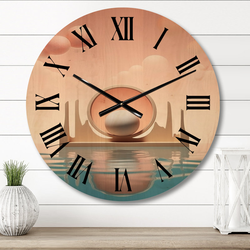 Graphic Bliss Retro Futuristic Architecture IV - Horloge murale en bois, Moyenne