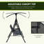 Balancelle de patio, 2 avec auvent, table de rangement pivotante, porte-gobelet, abat-jour réglable, structure en acier robuste, gris, poids maximal de 528 lb