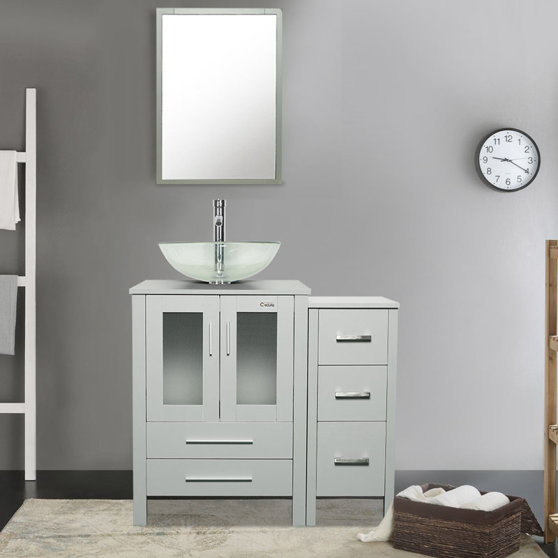 Ensemble de meuble-lavabo simple 3 po avec lavabo vasque, robinet, bonde 3 po 3, gris