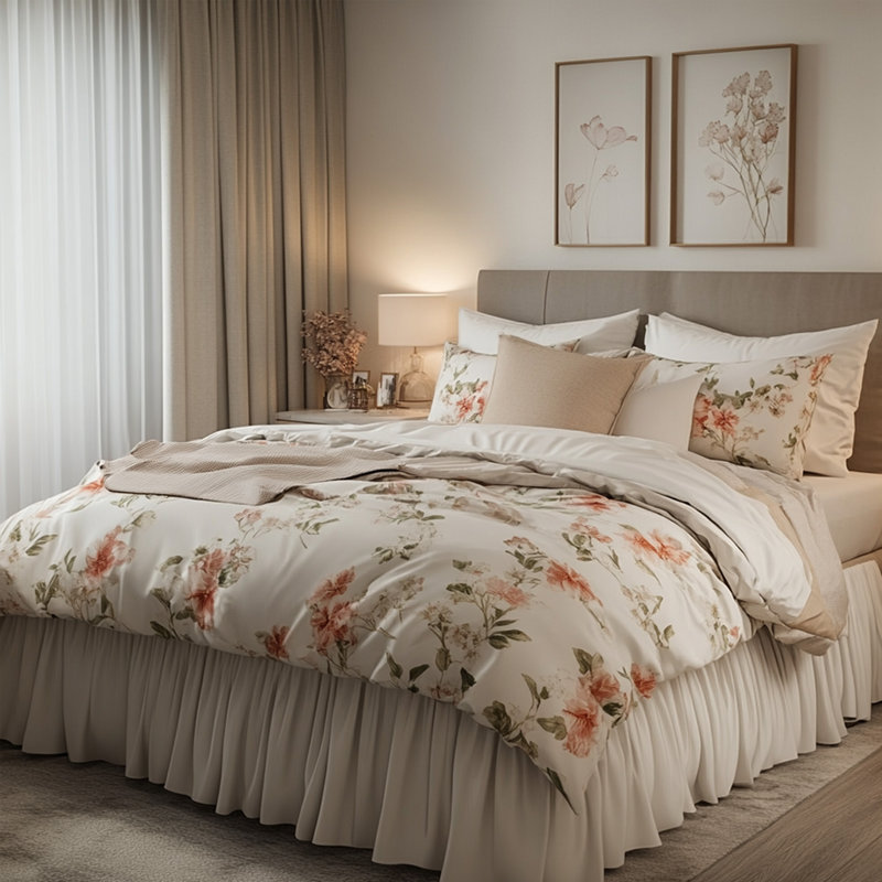 Jupe de lit rose et orange
