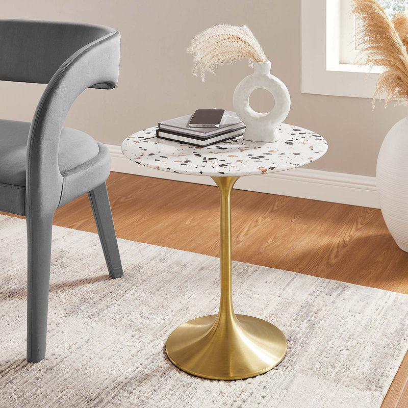 Modway Lippa 20" Round Terrazzo Side Table, Gold