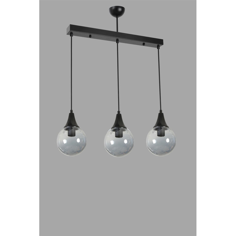 Lustre réglable élégant, finition noire et fumée, 21,7 po x 21,7 po x 27,6 po | Corps en métal avec capuchon en verre, douille E27 (40 W maximum) | Luminaire élégant pour le salon, la salle à manger et les entrées