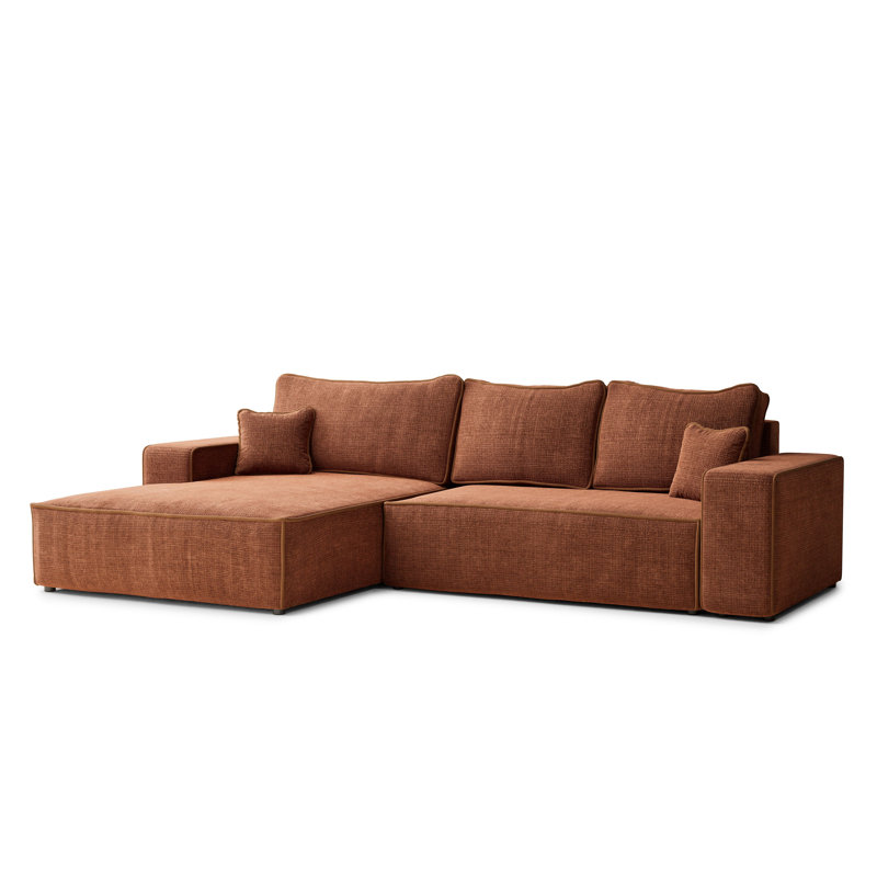5 Seater Reclining Corner Sofa , Rust PolyesterChenille, Left Hand Facing