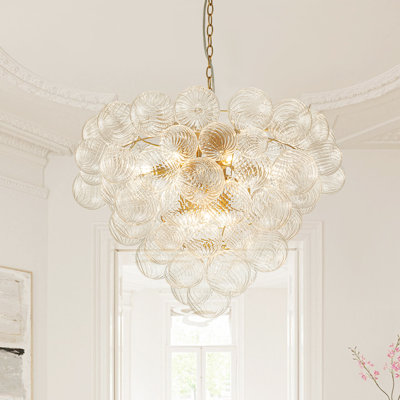 9-Light Cluster Grape Ribbed Glass Chandelier