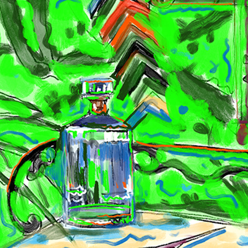 «Abstract Bottle and Scissors», reproduction d'art sur toile, art abstrait abstrait nature morte, 40" H x 28" W