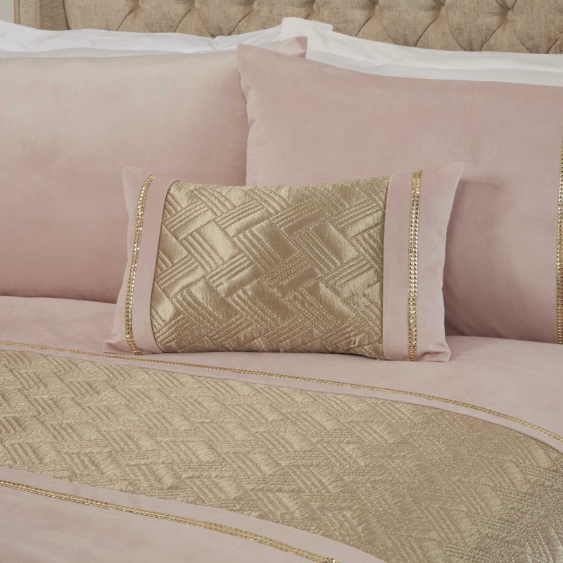 Olympia Chevron Rectangular Boudoir / Breakfast Cushion, Blush Pink/Gold