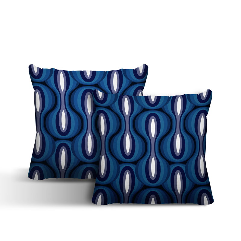 Coussin décoratif intérieur / extérieur Ikat, L 15 po x H 15 po, Bleu marine