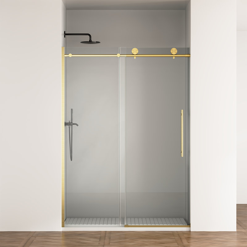 Porte de douche coulissante sans cadre en nickel brossé de 50 à 54 pouces, Or brossé