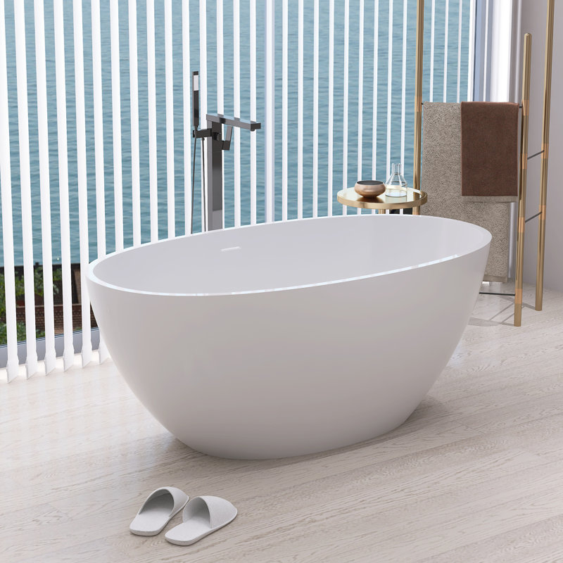 55-Inch Freestanding Solid Surface Bathtub With Drain, Matte White