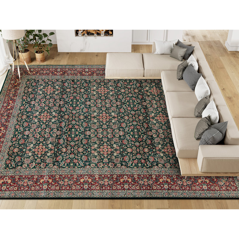 Tapis vert et rouge noué à la main de haute qualité
