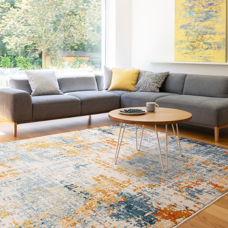 Glosco Abstract Orange/Blue Area Rug, Rectangle 120 x 170cm