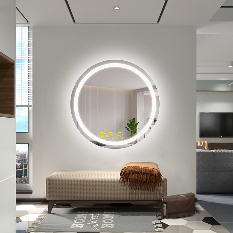 Miroir mural rond à DEL Margareth, H 32 po x l 32 po x P 1,2 po