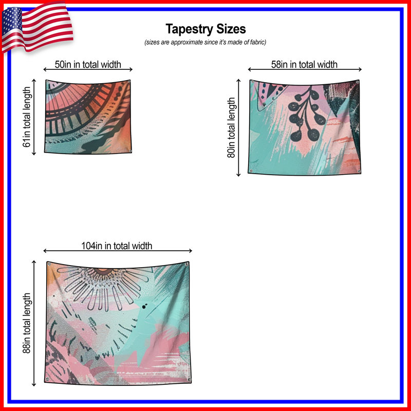 Abstract Wall Tapestry -  Art Wall Decor, 51in H x60in W with 4 Grommets
