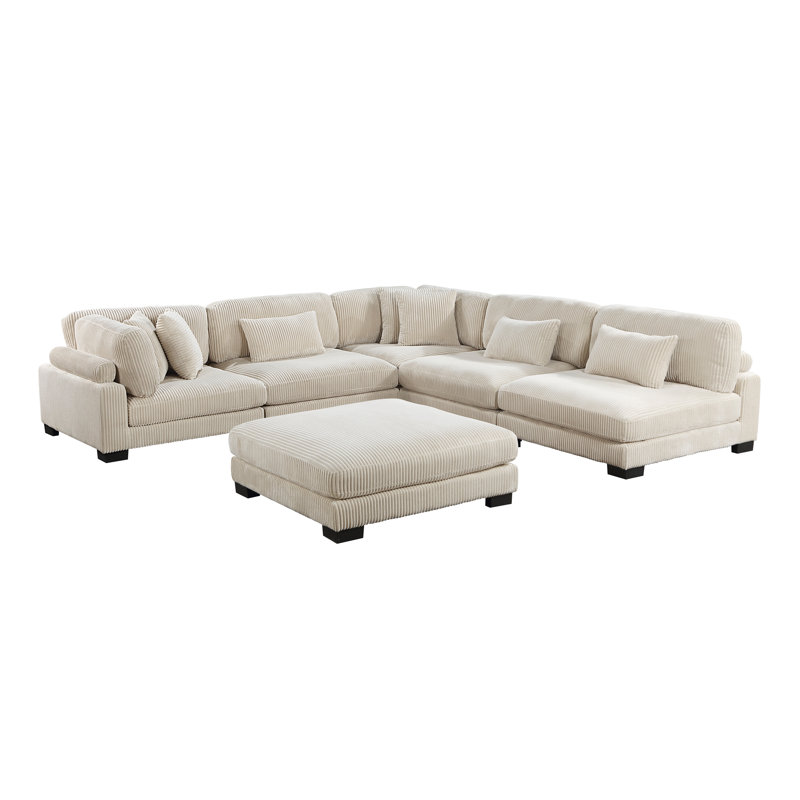 Canapé modulaire 6 pièces avec repose-pieds Sumekh, Velours côtelé beige