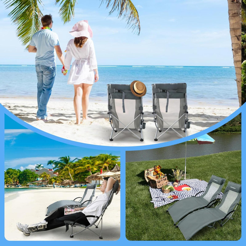 Chaise de plage pliante avec coussins, Gris