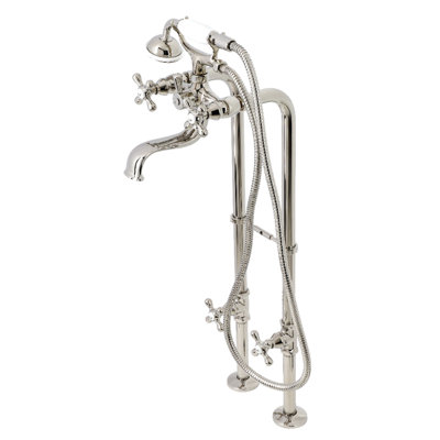 Kingston Brass Kingston Three-Handle 2-Hole Freestanding Clawfoot Tub Faucet Package with Supply Line and Stop Valve