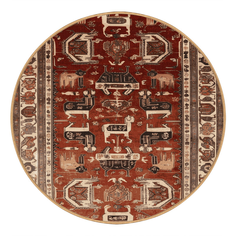 Machine Washable Persian Brown Area Rug, Round 8'