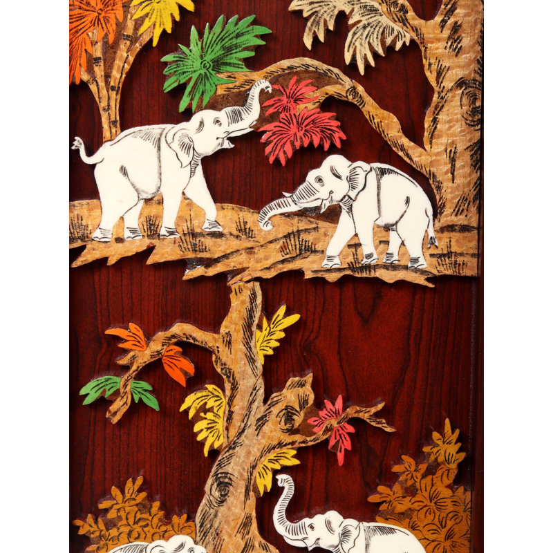 Panneau mural 30 po fabriqué à la main avec incrustations de bois d'éléphant 3D