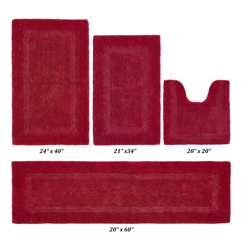 Ensemble de tapis pour salle de bain 100% coton Lux Premium 2370 GSM, tapis de bain réversible tissé et lavable à la machine, super absorbant et touffeté pour salle de bain, douche et baignoire, tapis certifiés Oeko-Tex, rouge