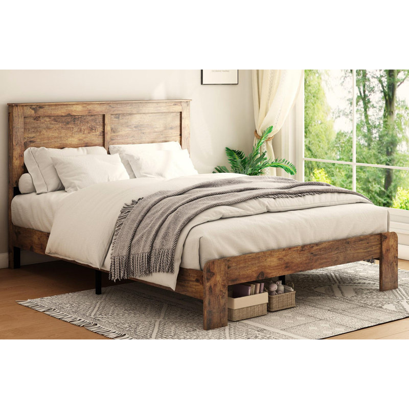 Cadre de lit plateforme en bois, cadre de lit grand, Grand lit, Brun
