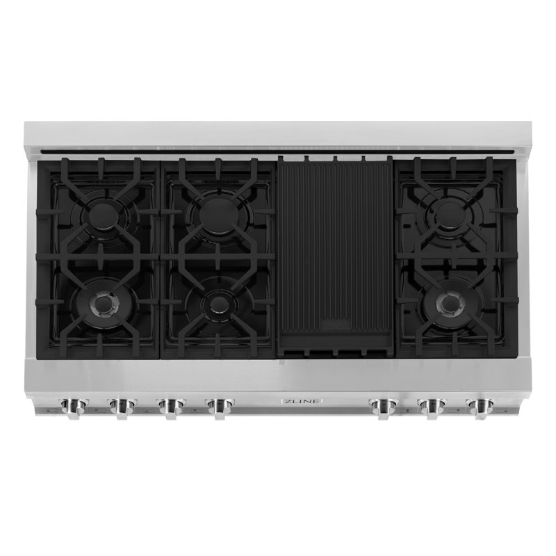 Professional Stainless Steel 48" Gas Cooktop with 7 Burners and Griddle