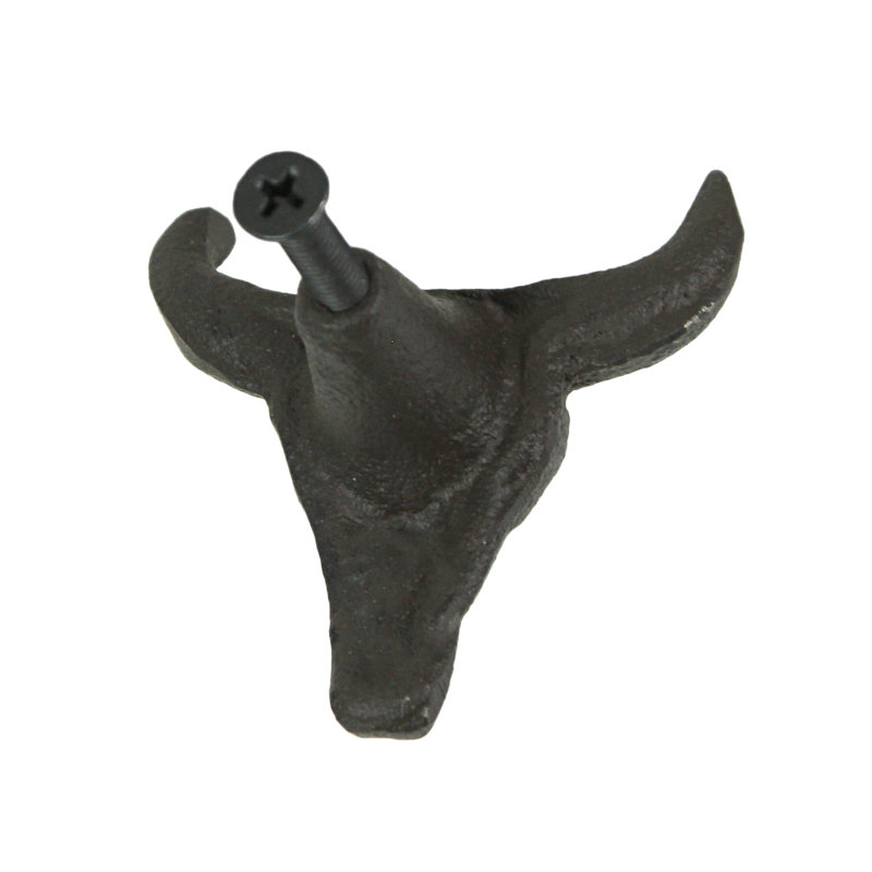Rustic Brown Cast Iron Steer Skull Drawer Pulls Set of 6