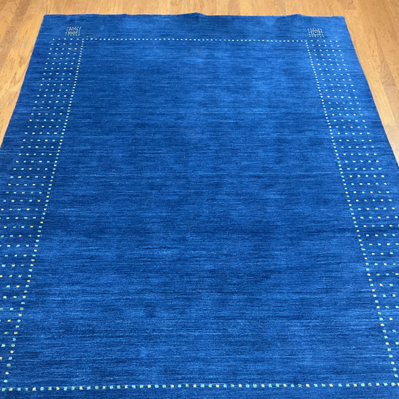 Tapis bleu / vert en laine Gabbeh, Rectangulaire 9 pi x 6 pi