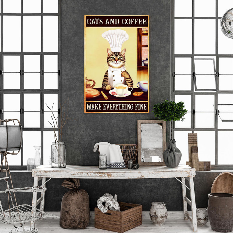 Impression sur toile, "Les chats et le café d'Ergi rendent tout bien", H 36 po x l 24 po x P 1,25 po