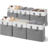 11x11 Storage Cubes, Cube Storage Bins with Metal Frame, Closet Storage Baskets, White&Grey, 6 Pack