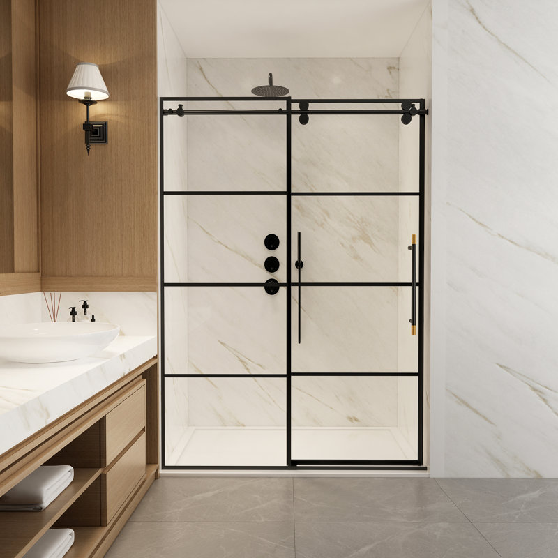 Porte de douche coulissante noir mat L 48 po x H 78 po Losar