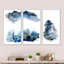 «Blue and Grey Clouds With Golden Glitter», peinture sur toile 3 pièces-2106871701-2106871705